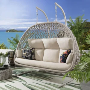 Three Seater Hanging Swing With Stand For Balcony, Garden Swing (Natural) Braid & Rope