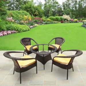 Outdoor Patio Seating Set 4 Chairs and 1 Table Set (Brown)