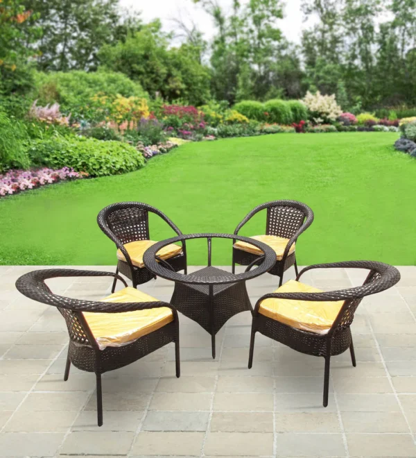 Outdoor Patio Seating Set 4 Chairs and 1 Table Set (Brown)