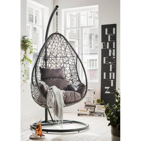 Single Seater Hanging Swing With Stand For Balcony , Garden Swing (Dark Brown)