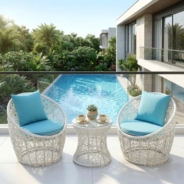 Outdoor Patio Seating Set 2 Chairs and 1 Table Set (White)